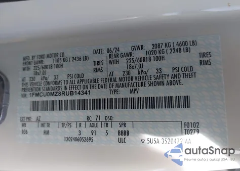 2024 Ford Escape St-Line from USA, damaged, VIN 1FMCU0MZ8RUB14341